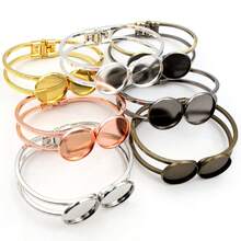 1 Piece 20mm Inner Size Double Cabochons Base DIY Bangle Bracelet Setting Tray Copper Material Handmade Jewelry Making Accessories Findings - Bangle Bracelet Base - View 2