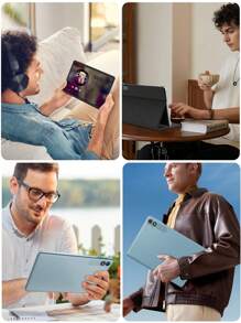 JJGJ Tablet Android 14 con teclado, 10 pulgadas, 12 GB + 256 GB, 1 TB expandible, 8 núcleos, 8000 mAh, WiFi 5G, Widevine L1, GMS, reconocimiento facial, 2 en 1 con teclado, ratón y lápiz óptico - Negra