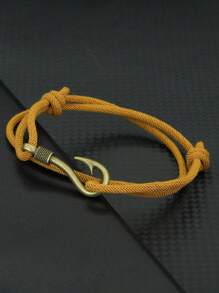 Vintage Fish Hook Man Bracelets Accessories Male Double Layer Lucky Bracelet Braided Bracelet Adjustable Gift For Him ﻿ ﻿