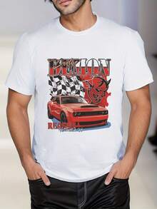 Camiseta para hombre con estampado de coche Dodge Demon ,220 g/m², nueva camiseta informal de verano de algodón con cuello redondo y manga corta (1 unidad) - Blanco - Ver 1
