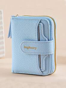 New Lychee Texture Solid Color Short Women Wallet, Korean Style Snap Button Coin Purse, Multifunctional High-End Wallet For Women Wallet Mini Wallet Purse Wallet Small Wallet - Blue - View 8