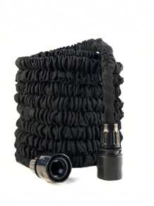 3X Telescopic Heavy-Duty Rubber Garden Hose With High-Pressure Water Gun - 3/4 Inch All-Season Outdoor Hose For Car Wash, Lawn Care & Yard Work, Includes European Thread Adapter