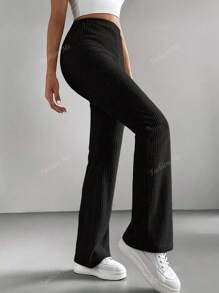 Pantalones casuales minimalistas de punto acanalado de unicolor