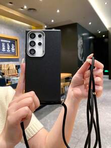 Keychain,Lanyard 1pc Leather Grain Rope Cross-Body Anti-Drop Phone Case Compatible With Samsung//Redmi/Oppo/Vivo//Transsion - Black - View 7