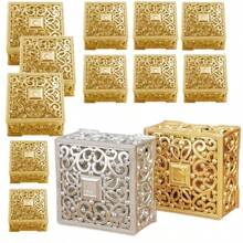 12 cajas cuadradas huecas doradas de caramelos, cajas de almacenamiento, cajas para caramelos de boda con recuerdos, adecuadas para bodas, San Valentín, reuniones festivas, artículos para fiestas
