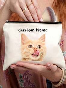 1pc Customized Cat Photo Makeup Bag, Cute Cat Themed Gift, Small Pet Lover Travel Cosmetic Pouch, Zipper Pocket, Suitable For Teenagers, Daughters, Sisters, Fun Pet Supplies Birthday Christmas Decor Makeup Organizer, Mini Makeup Bag (There May Be Color Difference Between The Image And The Actual Product, We Appreciate Your Understanding) - Multicolor - View 6