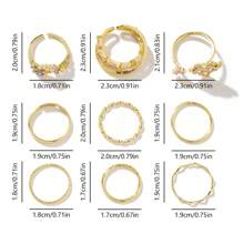 9pcs Delicate Sparkling Copper Electroplated 18K Gold Cubic Zirconia Colorful Geometric Heart Shaped Ring Set, Women Stacking Rings, Knuckle Rings, Daily Jewelry, Gift For Friends