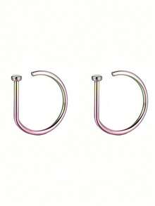 2/10Pcs Men Women Fake Piering Nose Ring Fashion D-Shape Punk Non Piercing Nose Clip 14K Gold Stainless Steel Perforation Septum Suitable For Teenagers Body Jewelry Gifts - Multicolor - View 8