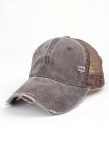 1pc Solid Color Distressed Ripped Mesh Washed Baseball Cap, Breathable Sun Protection For Outdoor Travel And Sports - Multicolor - View 9