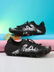 1 Pair Geometric V-Shaped Print Wading Shoes For Men, Basic Beach, Water, Outdoor Fitness, Summer, Plus Size, Wide Toe, Barefoot, Indoor Gym Training Shoes
