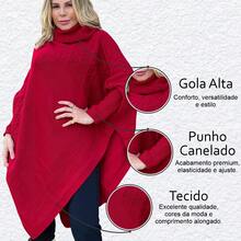 Blusa Plus Size 38 a 46 Poncho Tricô Feminino Outono Inverno - Vermelho - Visão 3