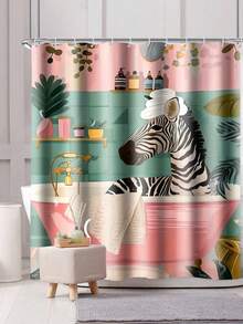 1pc, Zebra And Floral Print, Vibrant Watercolor Design Elements Waterproof Shower Curtain, Wall Hanging Tapestry, With 12 Hooks, Waterproof Polyester Fabric, Machine Washable, Grommet Top, Unlined Woven Shower Curtain, Suitable For Hotel Apartment Bathroom Decor, Home Bathroom Accessories, Great Gift, 35inX70in, 47inX70in, 59inX70in, 70inX70in Fall Decor Back To School