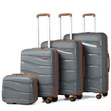 4-Piece Suitcase Set 14/20/24/28 Inches, Cosmetic Case, Hand Luggage & Check-In Suitcase Made Of PP With TSA Lock, 4 Wheels, Lightweight, Quiet, Hard Shell, Ideal For Travel, Vacation, Study, Dorm Life And As A Gift For Men And Women - 灰色 - 查看 1