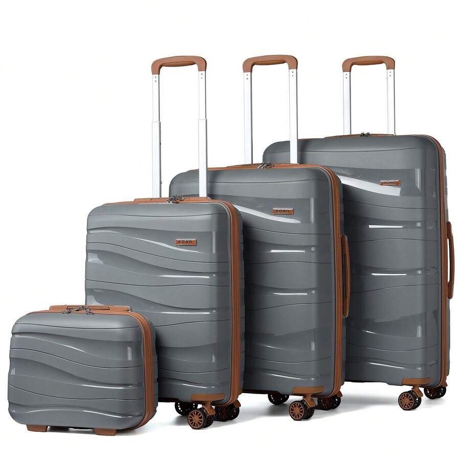 4-Piece Suitcase Set 14/20/24/28 Inches, Cosmetic Case, Hand Luggage & Check-In Suitcase Made Of PP With TSA Lock, 4 Wheels, Lightweight, Quiet, Hard Shell, Ideal For Travel, Vacation, Study, Dorm Life And As A Gift For Men And Women - 灰色 - 查看 1