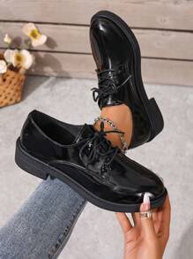 2025 New Platform Casual Lace-Up Women Flats, Fashion Versatile Black Ladies Lightweight Breathable Shoes