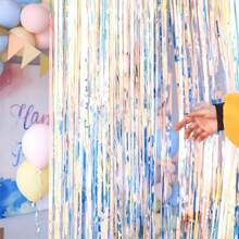 1 pieza Telón de fondo de fotografía con flecos de alambre metálico de colores - 3.3ft/6.6ft Guirnaldas metálicas para fiestas, adecuado para decoración de cumpleaños, graduación, Pascua y bodas