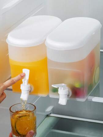 1 件长方形饮料分配器，带水龙头，适用于冰箱、冷水壶、饮料壶、白色盖子冷饮容器，用于注入水、柠檬水、冰茶、节省空间的冰箱壶，带喷嘴，材质，非常适合家庭厨房和派对、咖啡吧配件、巧克力