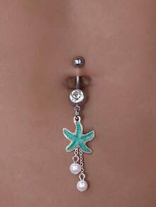 1 Pc Nautical Alloy Dangle Sea Star Navel Piercing Ring, Stainless Steel Body Jewelry For Daily Wear - Starfish - View 9