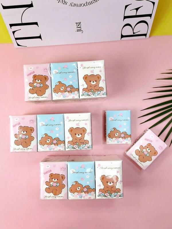 [Ins Mom Pack Essential] 9pcs Mini Cute Dolphin Cartoon Printed Flexible Tissue Paper, Portable Mommy Student Party Essential Face Towel Paper, Skin Friendly Non Breakable Napkins, Portable Handkerchief Paper, Toilet Paper, Kitchen, Bathroom, Family Gathering, Outdoor Travel, Wedding Party, Home Essential Supplies