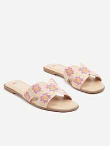 Crochet Flower Flip-Flops With Flat Sole - Baby Pink - View 3