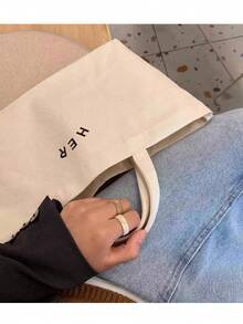 Casual Minimalist Letter Canvas Tote Bag, Solid Color Handbag, High Cost-Effective Fashion Versatile Suitable For Moms, Students, Office Workers, Shopping And Outings