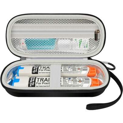 ALKOO Étui de transport médical Epipen, sac organisateur de médicaments de voyage pour 2 Epipens ou Auvi-Q, inhalateur, inhalateur d'asthme, antihistaminique, produits essentiels contre les allergies avec poche en maille -Noir (boîte seulement)