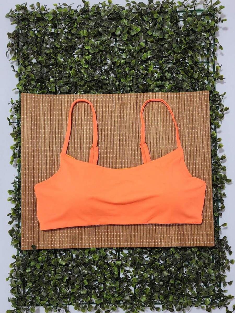 Bikini Top Simple Bandeau Thin Straps With Removable Pads And Separate Polyamide Adjuster - Orange - View 1