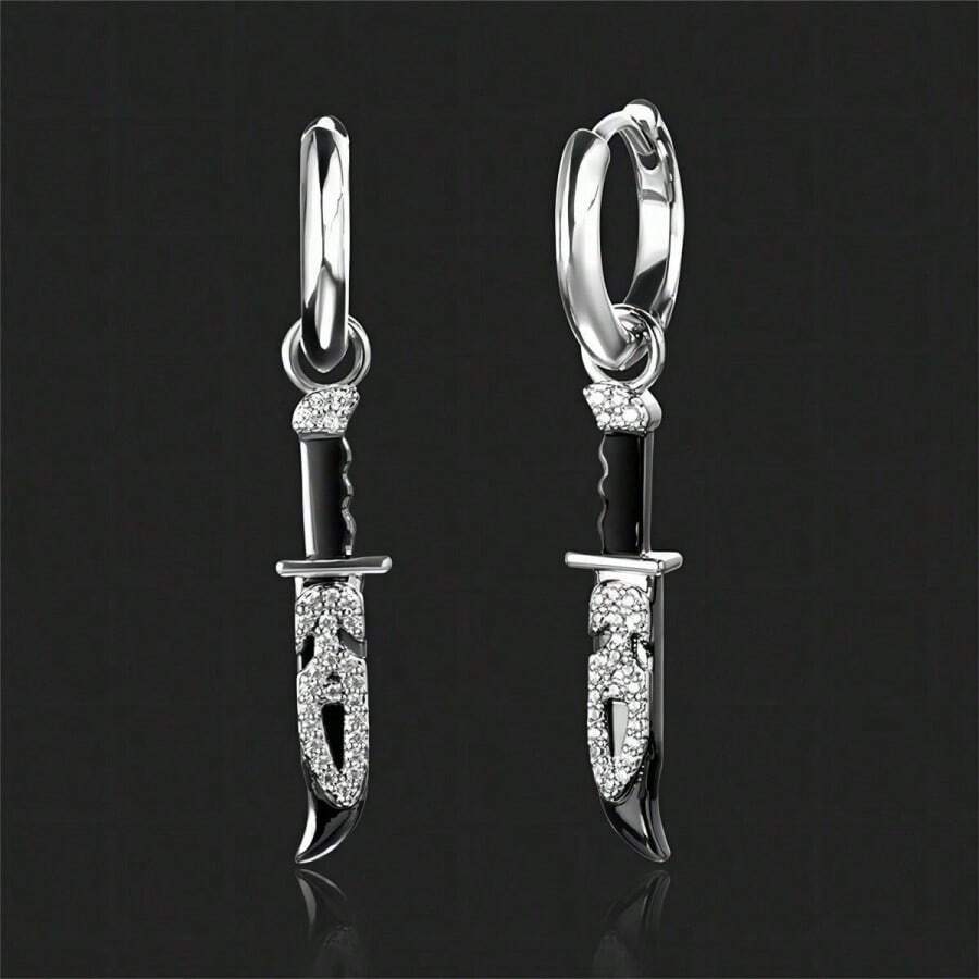 1 Pair Punk Stud Crystal Earrings For Men - Black - View 1