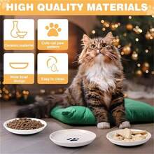 1 件陶瓷猫碗，防滑橡胶底猫喂食碗，扁平坚固的猫食盆，猫食水碗 - 白色 - 查看 6