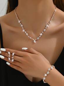 4 pièces/set Ensemble de bijoux de mariée élégant et haut de gamme comprenant un collier, des boucles d'oreilles et un bracelet. Convient pour le mariage, l'anniversaire, les soirées et les accessoires de robe