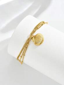 1pc Fashion Beach Shell Pendant Multi-Layer Anklet, Unique And Elegant Shell Pendant Design, Suitable For Beach, Vacation, And Daily Wear - Yellow Gold - View 3