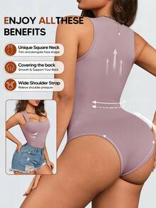Women's Sexy Ribbed Camisole Crop Top Bodysuit With Square Neckline And Backless Design - Purple - View 2