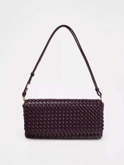 New Fashion Classic All-Match Wine Red Woven Women's Bag, Simple Women's Handbag, High-End Woven Bag, Flip-Opening Design Messenger Bag, Travel Essential For Vacation, Suitable For Shopping, Commuting To Work, And Parties