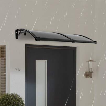 JUSODIN Regendach für Haustür, Bogen-Regenhaus, Haustür-Regenhaus für draußen, Sonnenschutz,Schwarz, Braun,Aluminiumlegierung im Druckgussverfahren hergestellt,,Starke Tragfähigkei