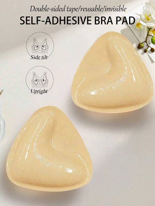 1 Pair Of Double Sided Self-Adhesive Bra Pads, Chest Pads Adhesive Pads, Reusable Padding Pads, Bra Bikini Invisible Thickened Chest Pads Waterproof For Swimming