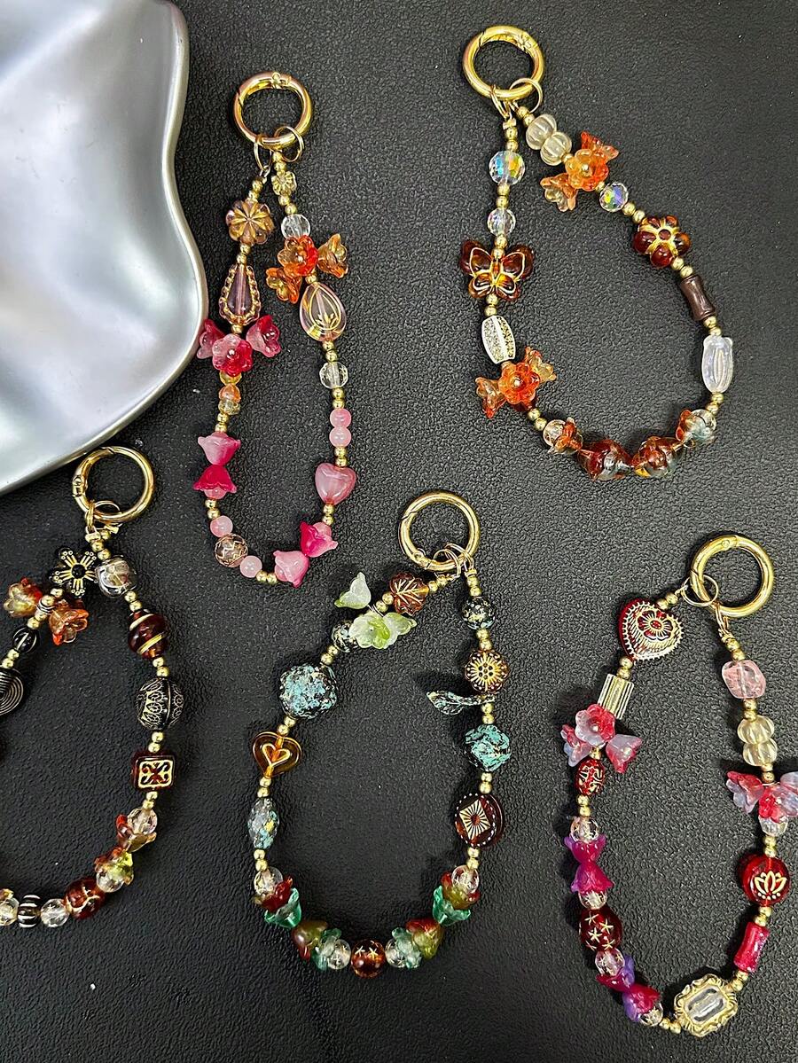 Vintage Beauty Beaded Phone Strap, Boho Style Unique Design Fashion Handbag/Key Chain Accessory For Women - Multicolor - View 1