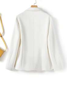 优雅时尚纯色女士西装外套，适合休闲和职业场合 - 白色 - 查看 3