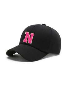 1 pièce Casquette de baseball réglable avec lettres de l'alphabet brodées pour enfants, chapeau de soleil décontracté unisexe, blanc os, pour les 8-16 ans - Noir - Voir 33
