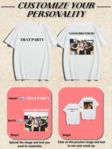 Customized Photo Printed Men's T-Shirt, Spring/Summer, Personalized Design, Upload Your Photo/Group Photo/Lover/Family/Pet/Best Friend/Landscape, Input Your Text/Name/Message/Fun Text/Blessing, Men's Round Neck Short Sleeve T-Shirt, Black Top, Holiday Gift, Valentine's Day/Birthday/Anniversary Photo Customization, Gift For Him, Short Sleeve Spring/Summer