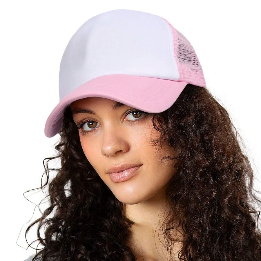 1pc Women's Mesh Patchwork Breathable Hollow-Out Snapback Cap