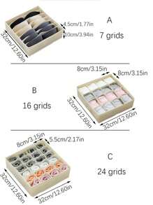 1 pieza/3 unidades Caja de almacenamiento de malla de alta elasticidad multicompartimental de gran capacidad en beige, organizador lavable para ropa, ropa interior y calcetines, plegable