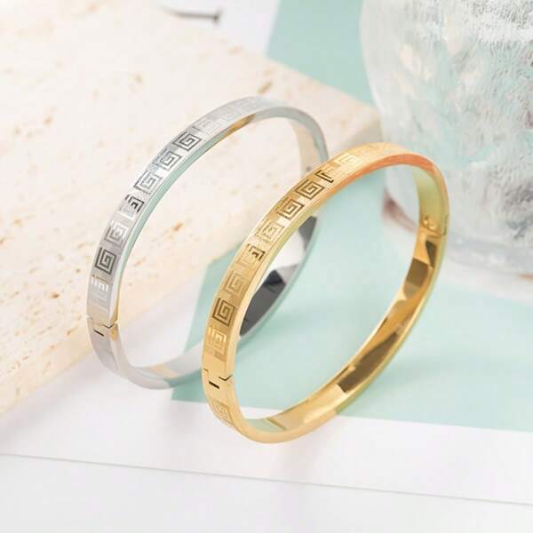 Pulseiras femininas de aço inoxidável com padrão elegante, 1 peça, não desbotam facilmente e podem ser usadas como presentes para parentes e amigos