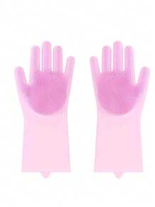 Silicone Dishwashing Gloves - Waterproof & Heat Resistant Kitchen Cleaning Gloves With Built-In Scrubbing Brush - Extra Thick, Durable & Comfortable, Suitable For All Household Work, Multi-Size Gloves | Flexible Cleaning Gloves | Heat Resistant Gloves