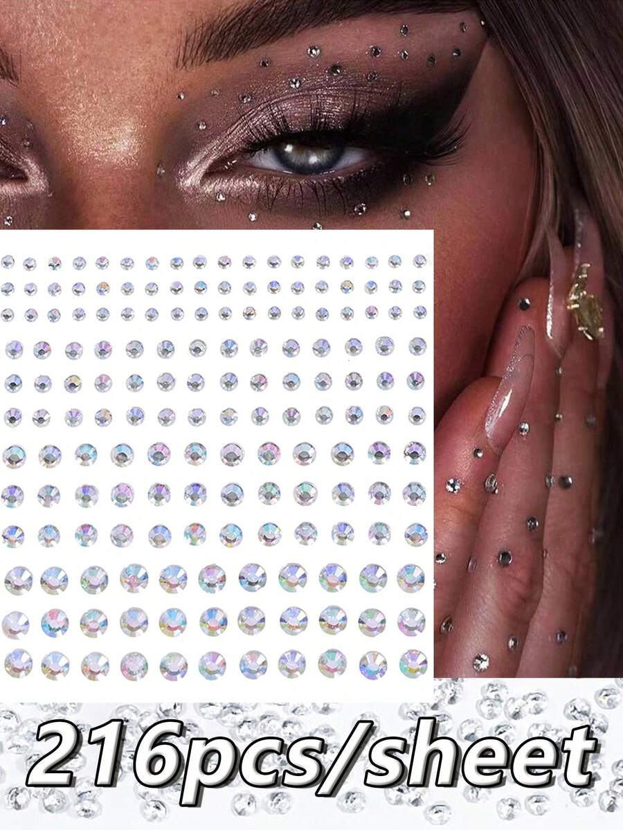 3/4/5/6mm Facial Gem Hair Gem Sticker Eyebrow Gem Sticker Diamond Sticker - White - View 1