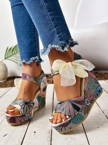 Women's Platform Sandals, Bohemian Style Wedge Sandals, Suede Casual Shoes, Vacation Style, Thick Sole Design Wedge Sandals, Fashion Versatile Platform Shoes, Waterside Casual Shoes, Style - Grey - View 5