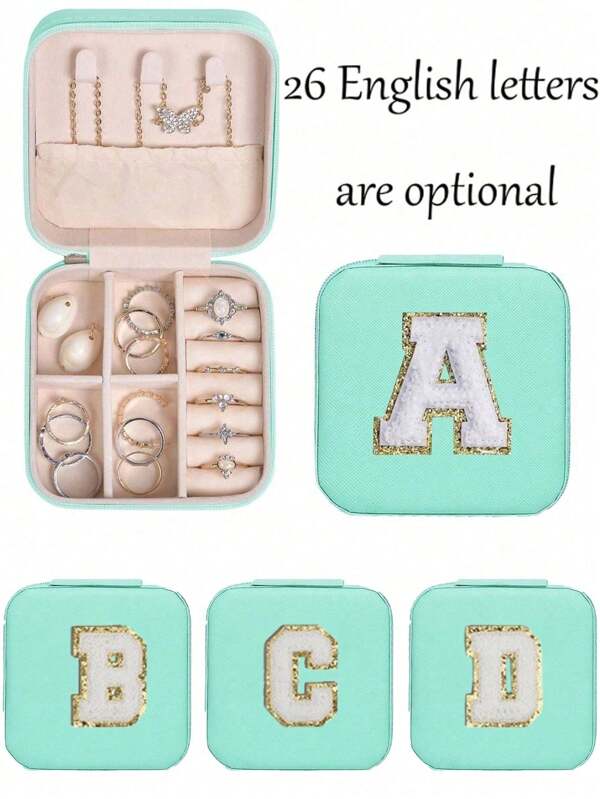 1pc Monogram Jewelry Box, Customizable DIY Floral Letter Travel Jewelry Box, Pearl Jewelry Box, Summer Travel Jewelry Organizer, Waterproof & Moisture-Proof PU Leather, Organize & Store Jewelry, Perfume, Bridesmaid Gift, Mini Jewelry Box For Earrings, Necklaces, Rings