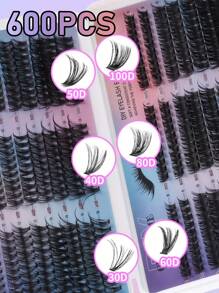 600/570PCS Colorful Mixed Color DIY Eyelash Extension Set High Capacity Individual Eyelash Curler 9-16MM Hybrid D-Curl 3D Effect Natural & Pretty Soft & Comfortable False Eyelash Long Lasting Individual Eyelash Set Eyelash Curler Music Festival & Daily Life & Masquerade & Dating & Party Use