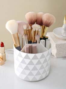 1 pieza Caja de almacenamiento giratoria para pinceles de maquillaje, soporte de escritorio redondo para delineador de cejas, lápiz, lápiz labial y pinceles, organizador de cosméticos, contenedor para pinceles adecuado para mesas de maquillaje, tocadores, escritorios, decoración de habitaciones, escritorios de oficina, organización y almacenamiento de baños