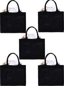 1/2/3/4/5/6/8pcs/SetBlack Linen Handbag Tote, Can Be Diy Designed To Stimulate Imagination, Simple And Elegant, Personalized Bridesmaid Wedding Gift Bag, Makeup Bag, Travel Simple Storage Bag, Solid Color Cosmetics Wallet, Large Capacity Travel Makeup Bag