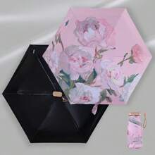 1 pièce Parapluie compact et super léger avec peinture à l'huile, parapluie pliable anti-UV pour le soleil et la pluie, portable et pratique